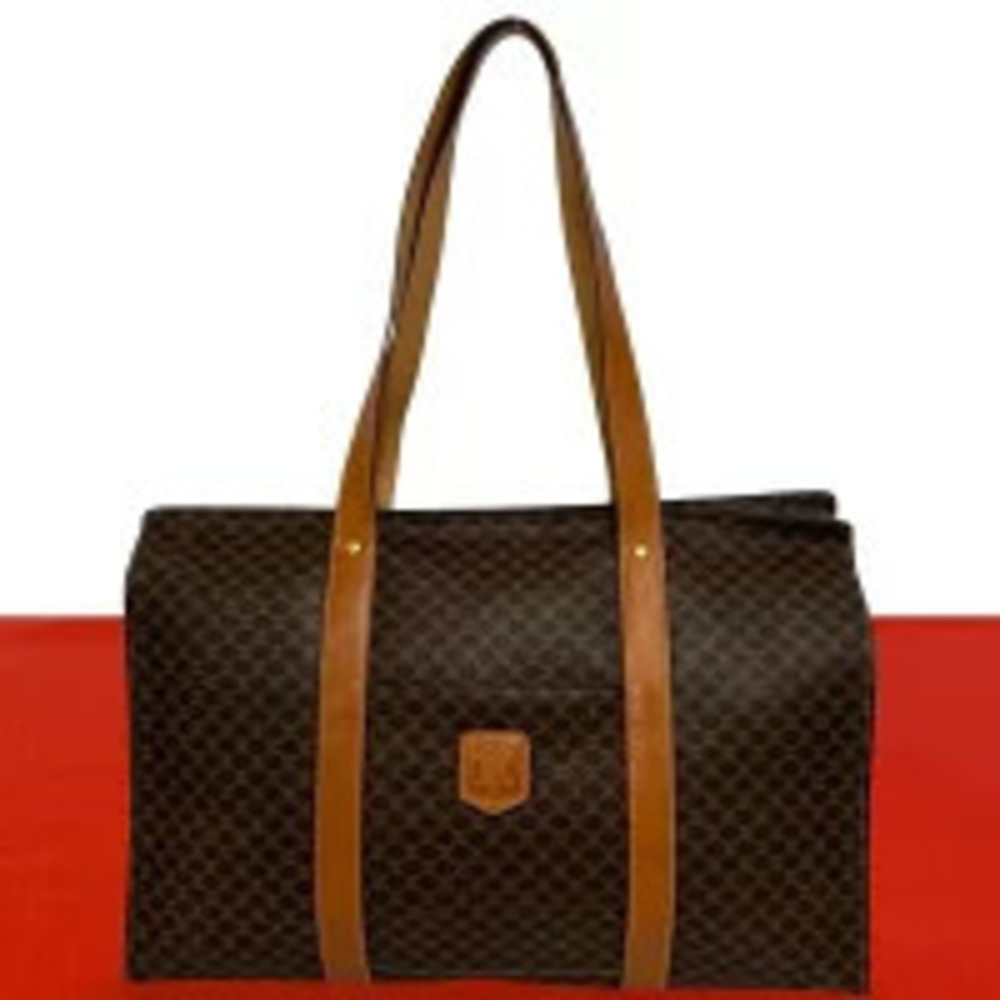 Celine Macadam Blazon Leather Tote Bag Hobo Boston Brown